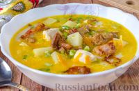 Сырный суп с лисичками и курицей